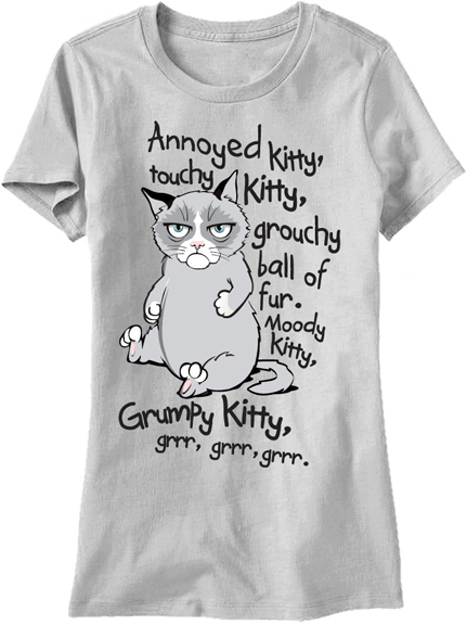 Original Licensed Grumpy Cat Annoyed Kitty grrr Gray Women T-shirts Tee ...